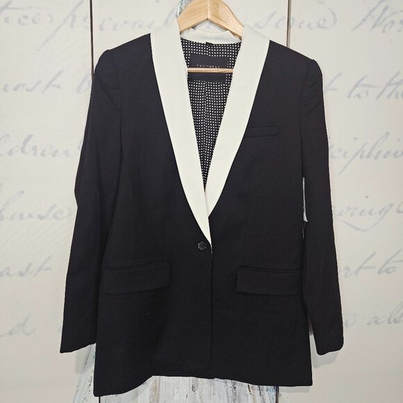NWT Equipment Quincy Blazer Size 2 Black White Shawl Collar 100% Wool $475 - Picture 2 of 9